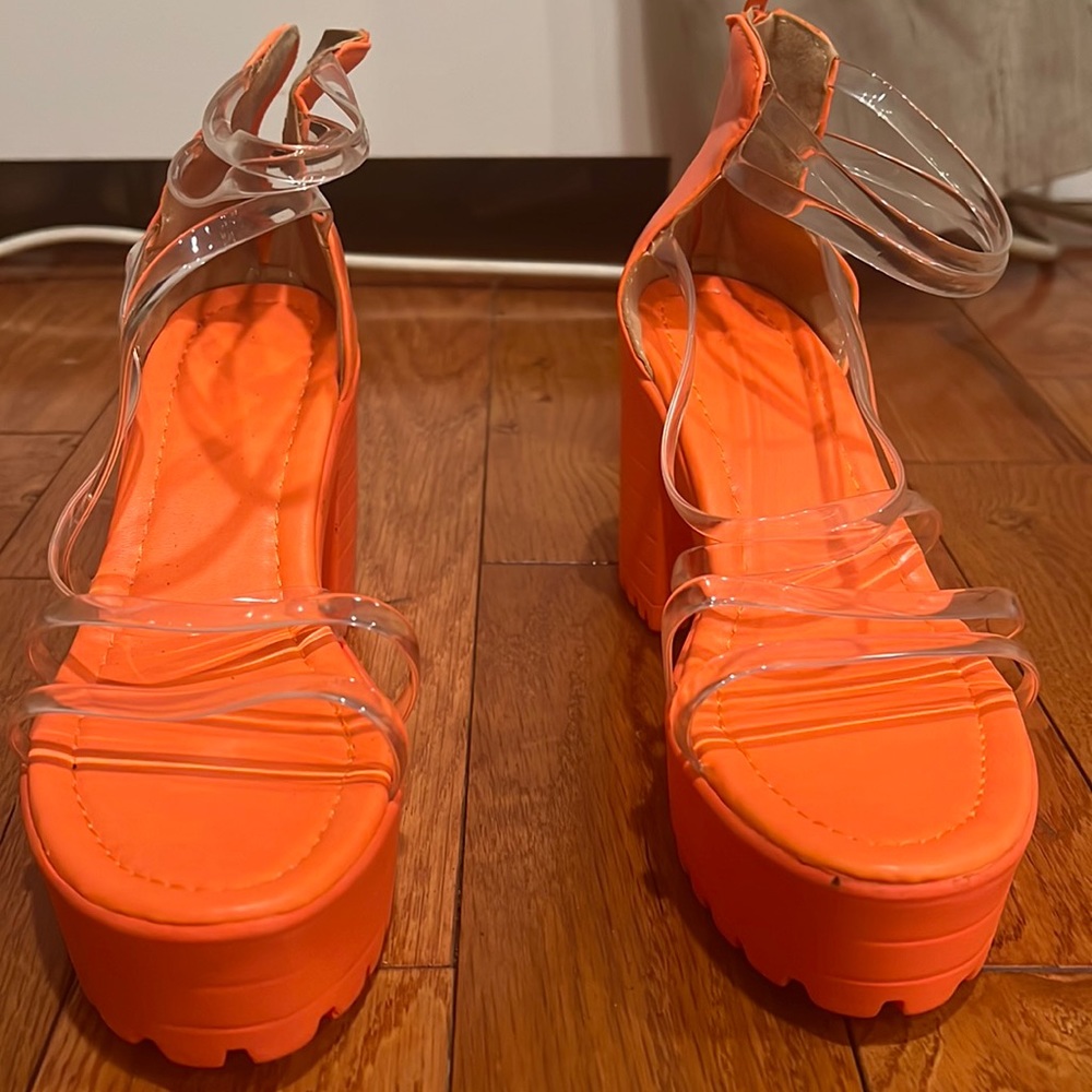 Orange chunky heel strappy sandal
